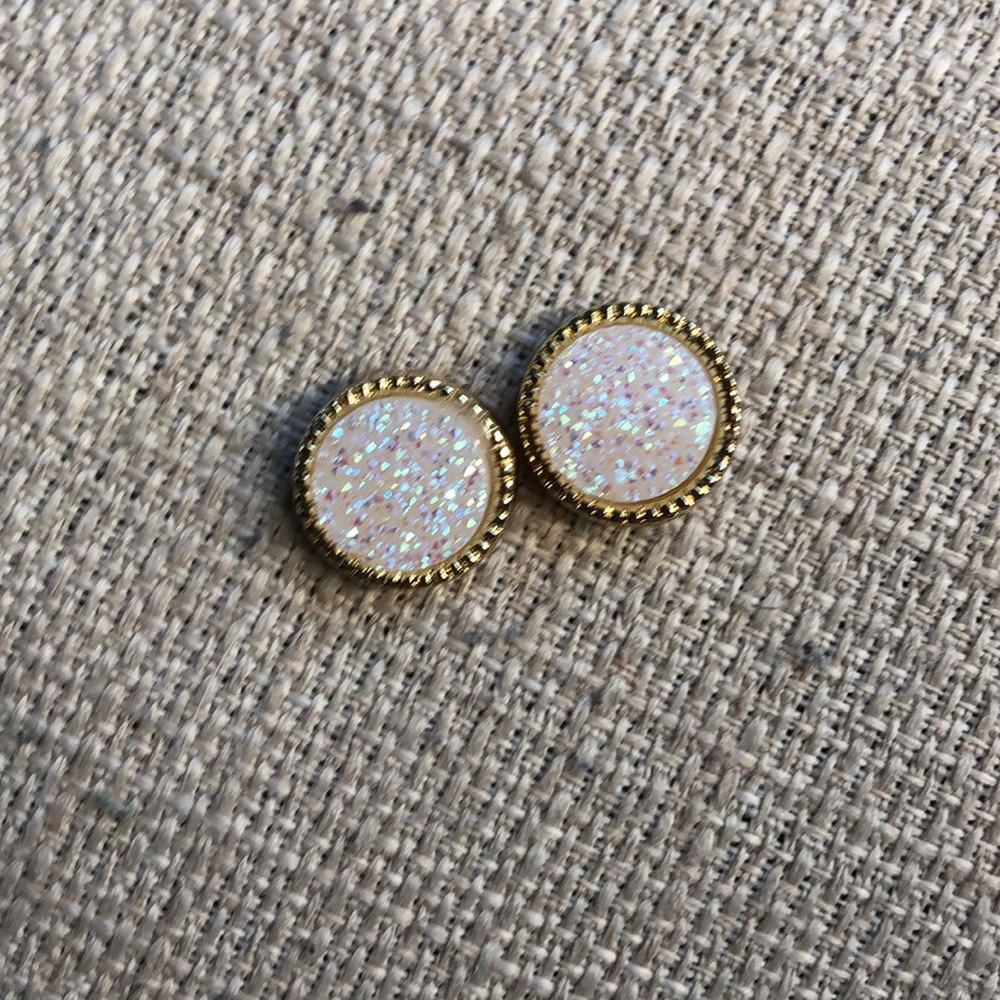 White & Gold Druzy Earring Stud - Picture 2 of 3